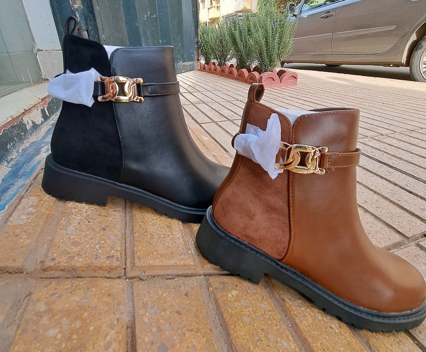 Bottes Plat en Cuir